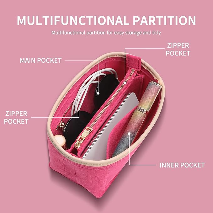 Doxo Purse Organizer Insert, Bag Organizer for Tote & Purse, Bag in Bag, Perfect for Speedy 20 and More(Rose-S)