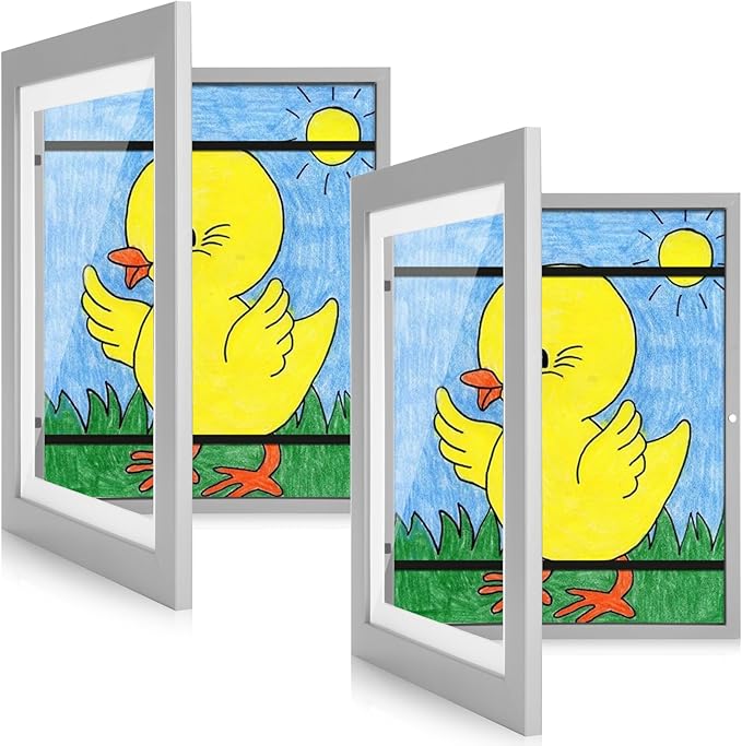 [2-Pack] Kids Art Frames, 10x12.5 Front Opening Kids Artwork Frames Changeable, Gray Artwork Display Storage Frame for Wall, Holds 50 Pcs, for 3D Picture, Crafts, Children Drawing, Hanging Art,