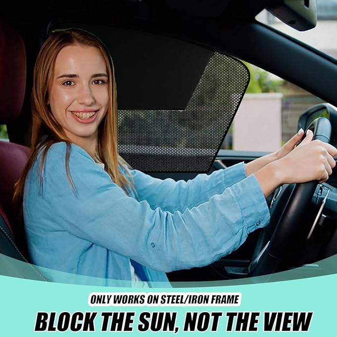 Car Window Shades, 2 Pack Magnetic Half Blackout & Half See-Through Car Sun Shade Side Window, Front Window Shade Block Heat UV Rays Glare for Driver Passenger