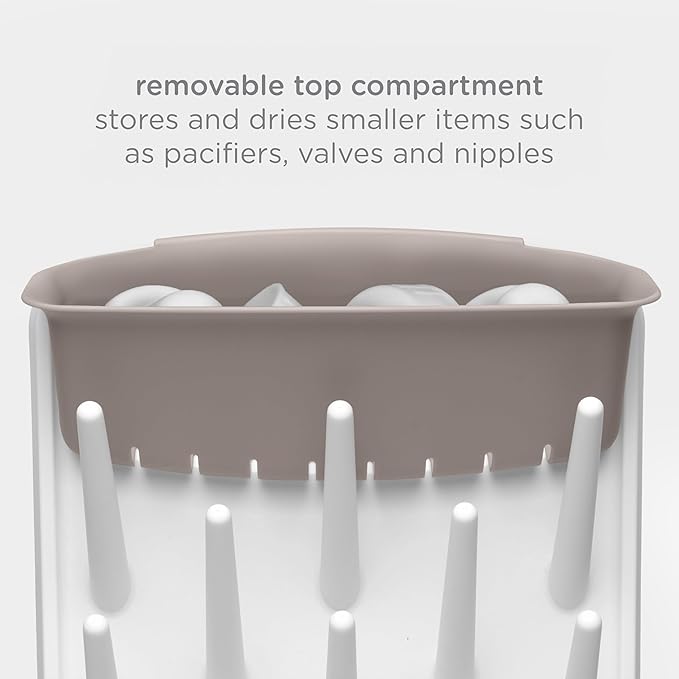 Ubbi Vertical Baby Bottle Drying Rack, Space Saving Countertop Drying Rack Baby Accessory, Taupe