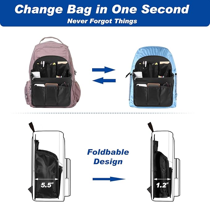 Dansydaisy Mini Backpack Organizer Insert Waterproof Purse Insert Nylon Bag Organizer with Many Pockets for Men and Women, Fits Small Backpacks