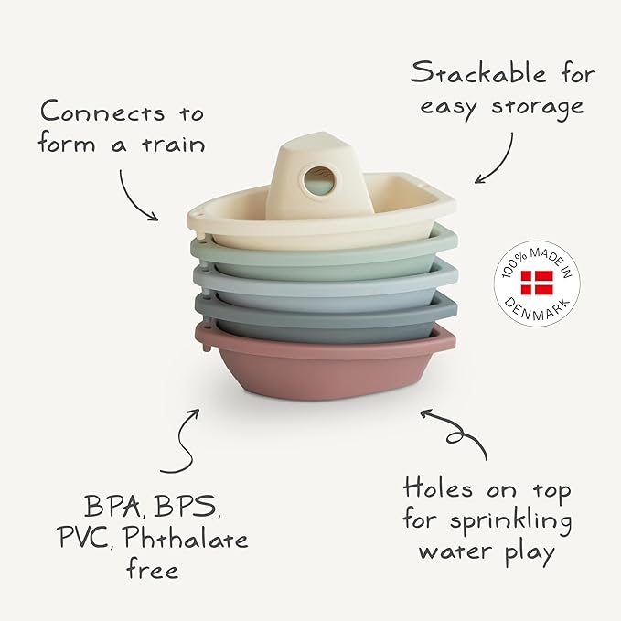 mushie Stackable Bath Boats Toy (Petal) | Floating Bathtub Toys for Baby & Toddler, Set of 5 | Made in Denmark