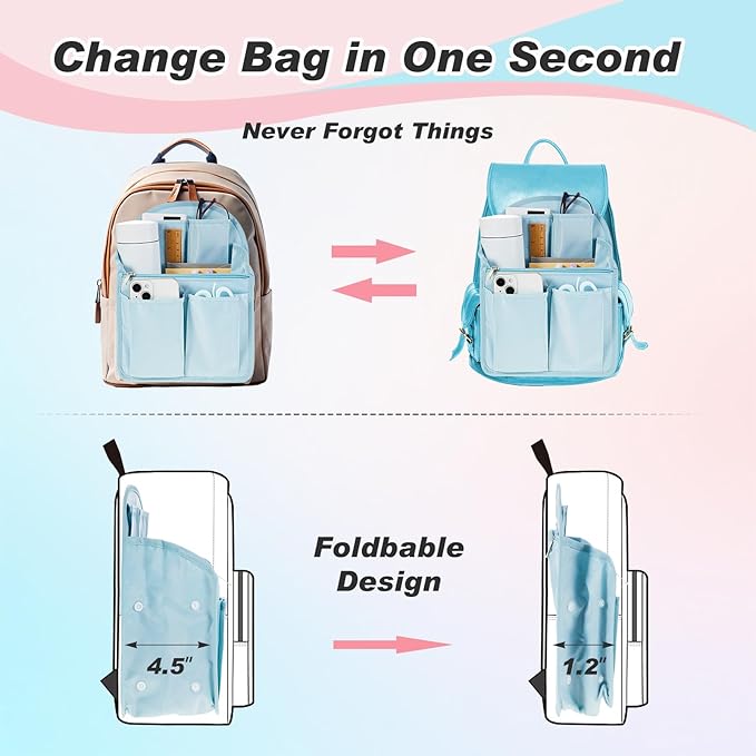 Dansydaisy Mini Backpack Organizer Insert Waterproof Purse Insert Nylon Bag Organizer with Many Pockets for Men and Women, Fits Small Backpacks