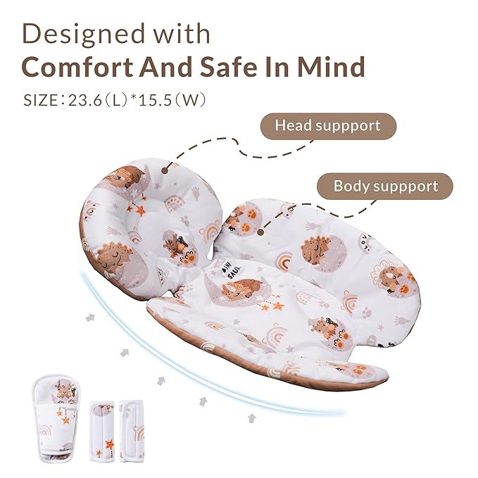 Generic Infant Car Seat Insert Compatible with Mamaroo Swing & Graco Swing and Infant Car Seat, Newborn Insert Baby Head Body Support, Reversible Design, Breathable Soft Fabric, 1Pcs - Dinosaur