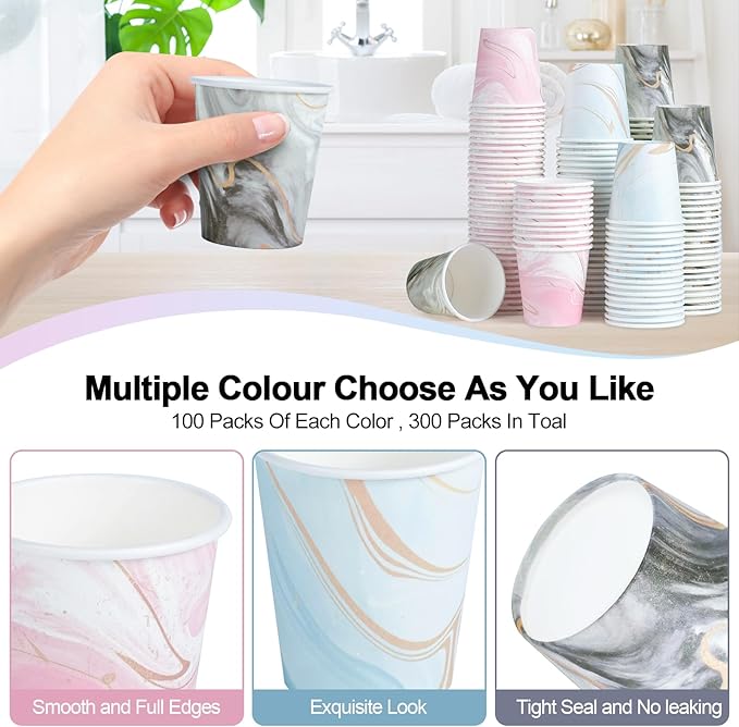 Huifany 300 Pack 5 oz Paper Cups, Disposable Bathroom Cups, Colorful Mouthwash Cups, Small Disposable Paper Cups, Mini Cup for Party, Picnic, BBQ, Travel and Event