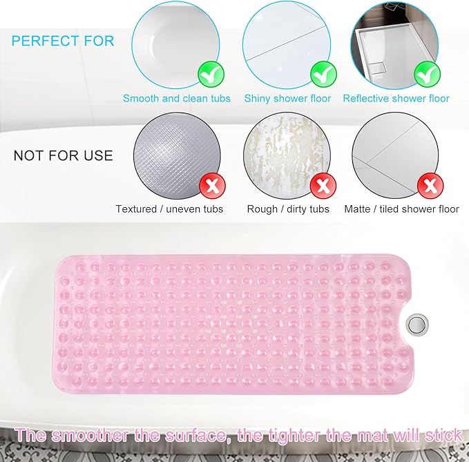 Sheepping Baby Bath Mat for Tub Non Slip Extra Long Cover Bathtub Mat for Toddler Kids 40 X 16 Inch - Eco Friendly Infant Bath Tub Mat with 200 Big Suction Cups,Machine Washable Shower Mat