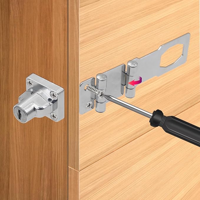 KIBBEH 2 Pack Door Lock Hasp Latchs, Collapsible Solid 304 Stainless Steel File Cabinet Lock Desk Drawer Lock, for 90 Degree and 180 Degree Drawers, Dabinets, Doors, Flip Barn Door (Universal Key)