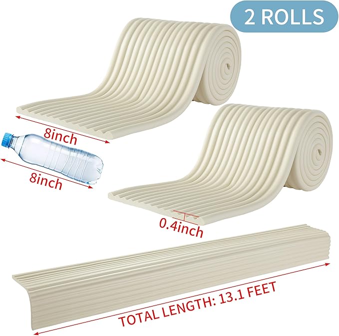 MABOZOO 8'' Extra Wide Seat Edge Cushion, 13.1 FT Length Foam Fireplace Cushion Soft Hearth Guard Bumper Pad Child Proof Padding Hearth Pad Edge Protector, Fireplace Baby Proofing for Baby (Cream)