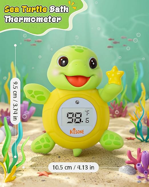 KISSONE Baby Bath Thermometer, Digital Water Temperature Monitor for Newborns & Toddlers, Accurate Temperature Readings, BPA-Free, °F/°C, Floating Turtle Toy with Bath Water Safety