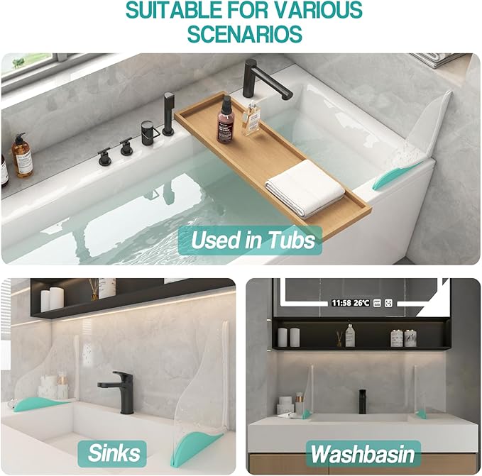 Shower Splash Guard, Splash Guard for Bathtub, Shower Water Guard with Adjustable Silicone Base, Large Water Barrier, Frosted Acrylic & Silicone Base, for Tub, Sinks, Washbasin –11in×11in