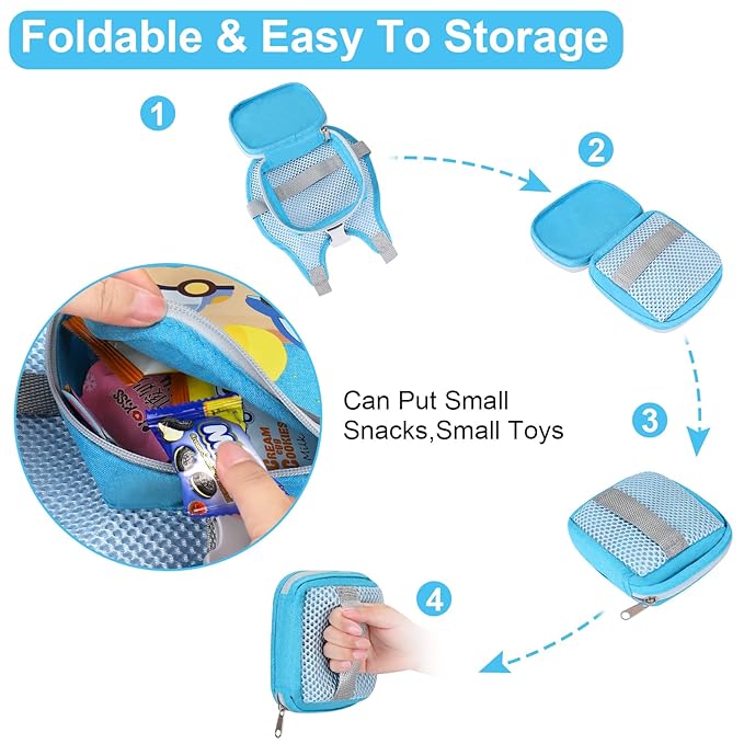 Accmor Toddler Harness Leash + Anti Lost Wrist Link, Cute Car Kids Harness with Leash for Baby, Breathable Child Walking Belt Collapsible Pocket Strap Tether Hold Boys Girls Close for Outdoor Travel