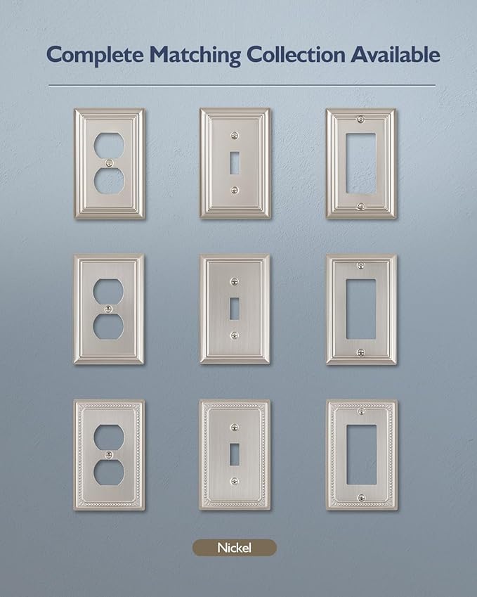4-Pack Single Toggle Wall Plates, Satin Nickel Light Switch Covers, Decorative Metal Switch Plate Covers, 3.15''*4.88'', Midsize