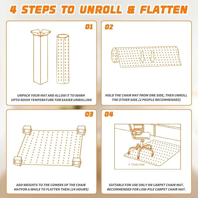 Office Chair Mat for Carpeted Floors, Desk Mats 48"X30" for Rolling Desk on Low Pile Carpets, Small Computer Gaming Plastic Floor Mats for Office Chair on Carpet, Easy Glide Without Curling