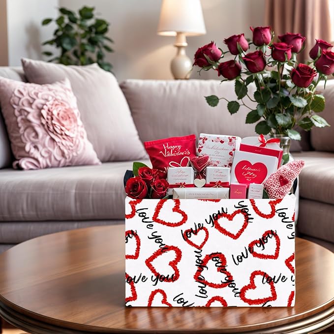 ASKETAM Valentine's Day Basket Gift for Empty Cute Heart Large Storage Bin for Kid and Baby Room Décor (Love You Red Love)