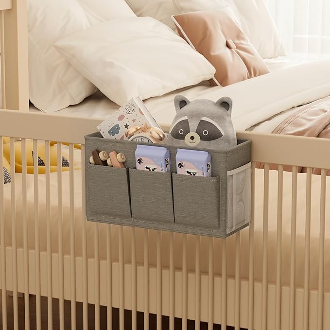 Edudif Dual-purpose Bedside Caddy Bedside Organizer, Bed Caddy with 6 Pockets, Versatile Bedside Storage Solution Magazine Remotes holder, ideal for Home, Dorm, Hospital, Crib Bed (Grey 2pcs)
