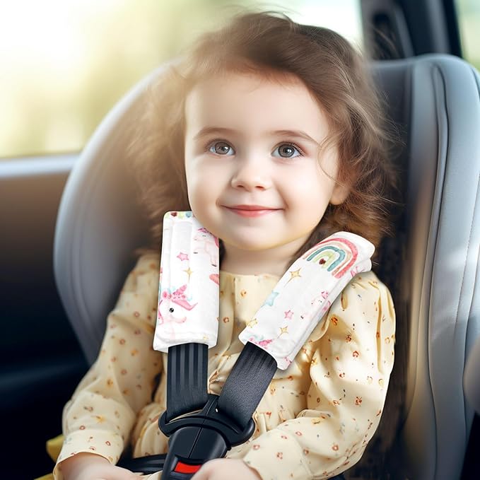 Baby Car Seat Strap Cover 2 Pack Unicorn Car Seat Straps Shoulder Pads, Seat Belt Cushions Pads for Infant Car Seats, Stroller, Pushchair