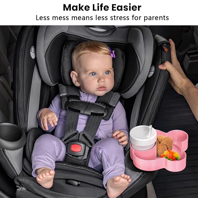 Car Seat Tray - Convert Cup Holder to a Tray for Snacks, Toys, 360 Rotatable for Kids Travel, Anywhere with Cup Holder (Pink)