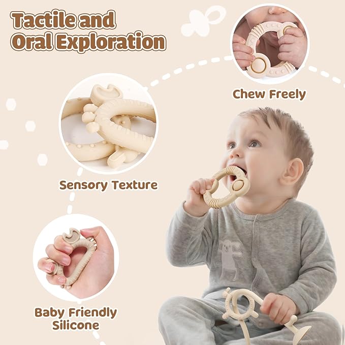Baby Teething Relief Sensory Toys - High Chair Suction Cup Toys, Tactile Silicone Teether Developmental Toy for Babies, Einstein Activity Toy for Airplane Travel, Table, Highchair Tray