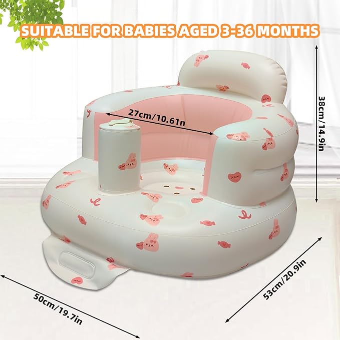 AGITVPS Inflatable Baby Seat for Babies 3-36 Months, Built in Air Pump Baby Chair Sit Me up Floor Seat for Baby, Bumbo Seat for Learning to Sit, Feeding, Camping (Pillar-Love Bunny)