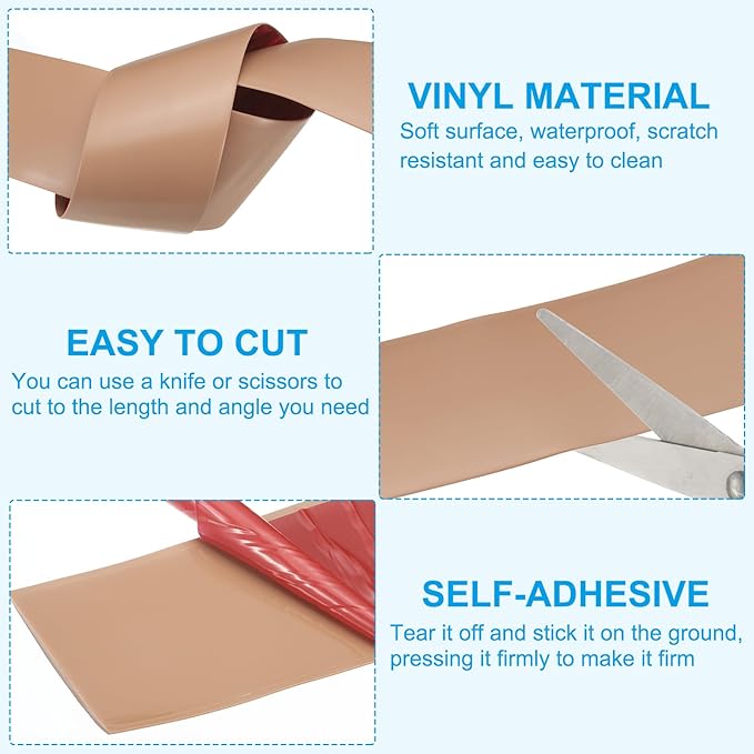 PATIKIL Self Adhesive Floor Transition Strip 20 ft x 2" Vinyl Flat Divider Flooring for Joining Floor Gaps Carpet Transition Floor Tiles, Brown