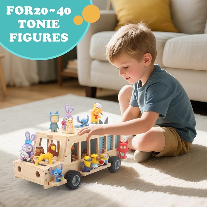 RZYLKA for Tonies Box Organizer Shelf Storage, for Tonie Shelf Magnetic, Compatible with Tonie Box 1/2 Player Tonies Figures Characters, Charger, Display Collection 20~30 Characters - Bus