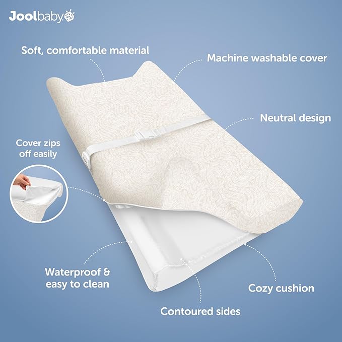 Jool Baby Serenity Soft Changing Pad + Washable Cover, Non-Slip - Fits Standard Changing Tables & Dressers (Wave Pattern, Off White)