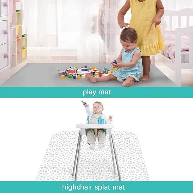 Biloban Baby Splat Mat 2 Pack for Under High Chair & Arts & Crafts & Eating Mess, 46 x 42 Inch Waterproof and Washable Spill Mat, Anti-Slip Floor Protector