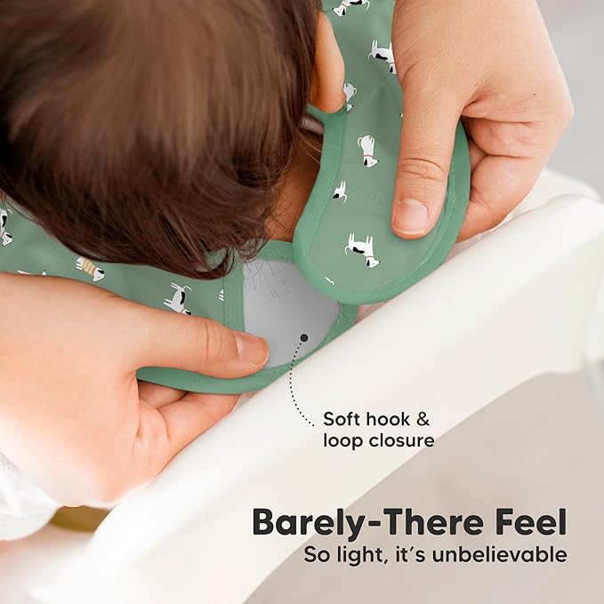 3-Pack Waterproof Baby Bibs for Eating - Lightweight Toddler Feeding Bibs with Large Food Catcher, Mess Proof, Food-Grade Baby Eating Essentials, Easy to Put On & Clean (Pets & Paws)