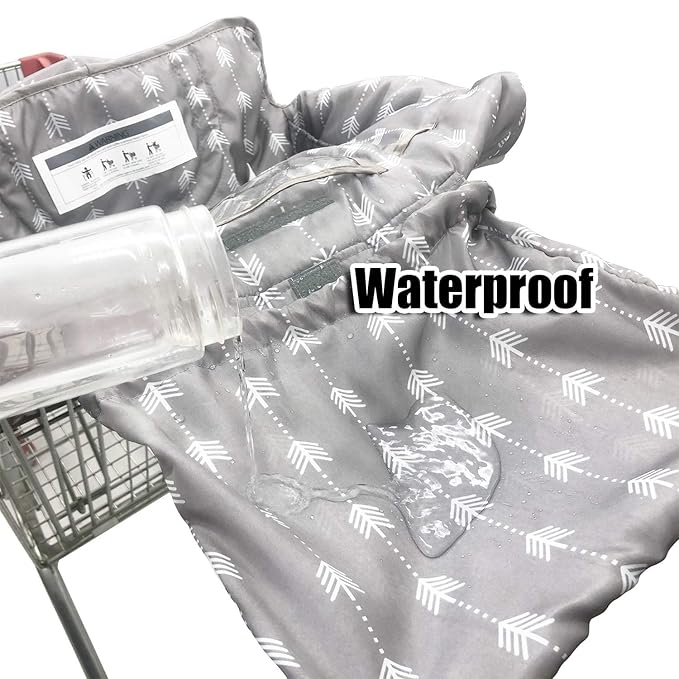 Soft Pillow Attached Waterproof 2-in-1 Baby Grocery Cart Seat Cover and High Chair Cover (Grey Arrow)