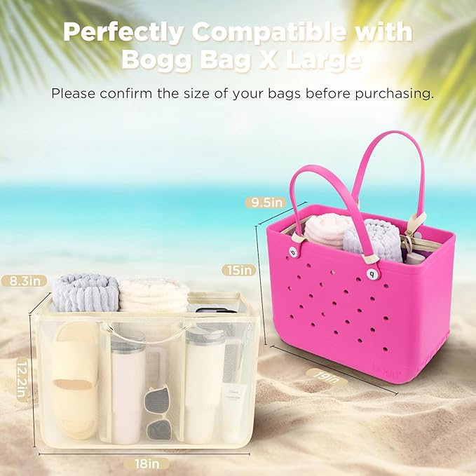 OUTXE Beach Bag Organizer Compatible with X Large Bogg Bag Accessories Inserts, Lightweight Mesh Insert Divider Pouch for Original XL Bogg Bags, Beach Tote Bags Insert for Organizing