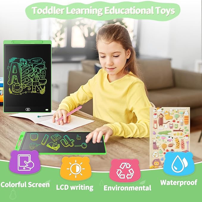 [2 Pack] Genialba LCD Writing Tablet 10-Inch Colorful Doodle Board, Toddler Learning Educational Toys Gifts for 3-8 Years Old Girls and Boys, Electronic Drawing Tablet(Blue&Green)