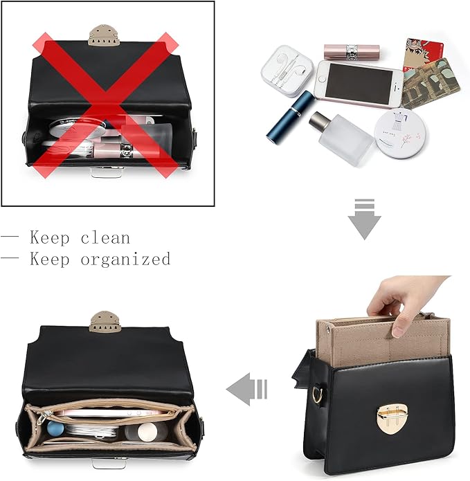 Joqixon Mini Felt Purse Organizer Insert Small Tote Bag organizer with Zipper