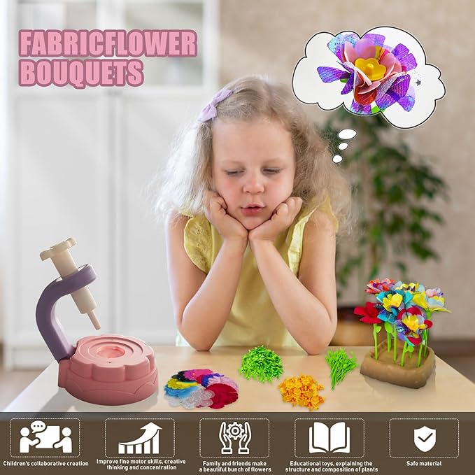Soupost Fabric Flower Bouquets Toys Set, DIY Craft Kits Toys for Kids，Craft Kits for 3-12 Year Girl,STEM Education Art Toy Festiva Creative Gift