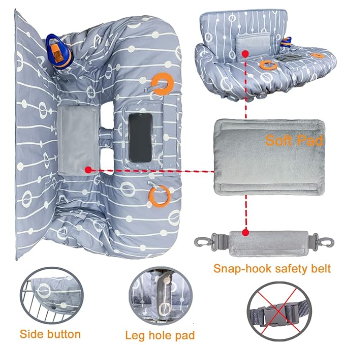 Shopping Cart Cover for Baby and Toddler, Waterproof Grocery Cart and High Chair Cover, Soft Padded Cart Cover for Babies, Universal Fit for Costco, Target and Restaurant High Chairs