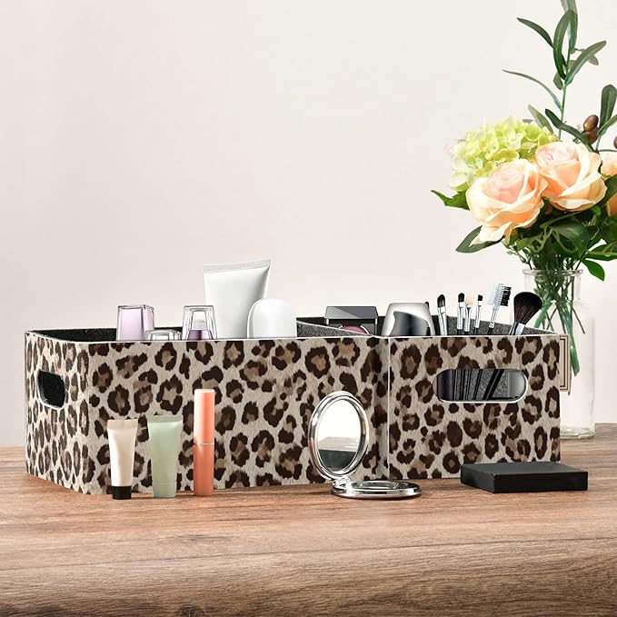 Kcldeci Leopard Print Storage Bins for Organizing 2Pack, Animal Skin Tiger Sturdy Basket Foldable for Shelves Closet Nursery Toy