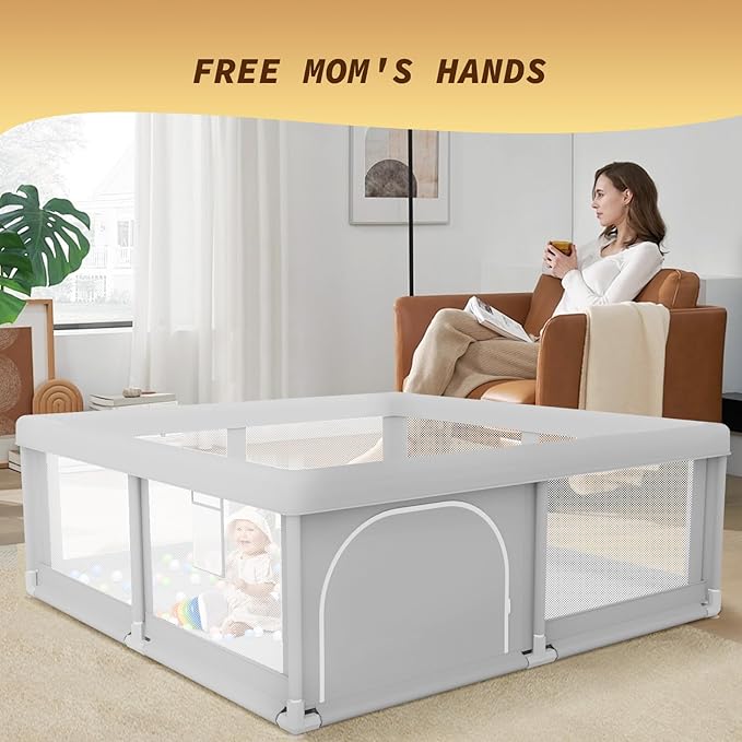 Besuhot Baby Playpen for Toddler, Large Playpen for Babies 50" × 50" Baby Fence Playards, Kids Safety Play Pen Area for Indoor & Outdoor (Grey)