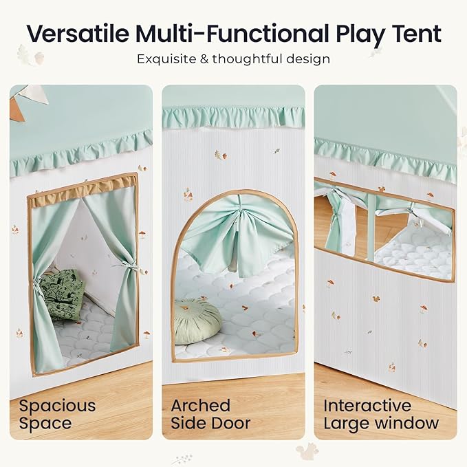 Tiny Land Kids Tent with Printed Mat, Kids Play Tent for Toddlers, Playhouse for Kid Indoor, Ideal Toy Gift for 3+ Boys & Girls, Play Room Furniture - 52" x 35" x 53" Green Forest