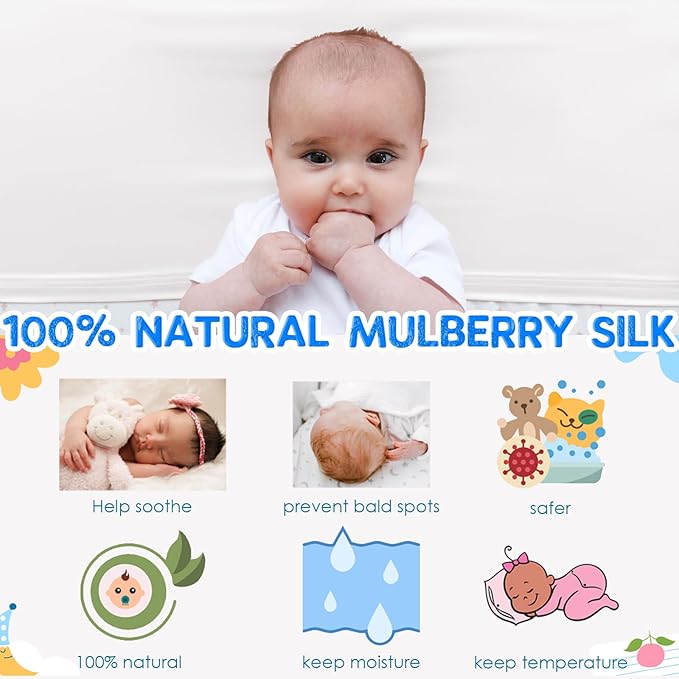 PROMEED 100% Mulberry Silk Crib Sleeve for Baby Hair Loss Prevention, Premium 23 Momme Natural Silk Bassinet Slip for Bassinets/Cradles/Cots/Cribs (White)