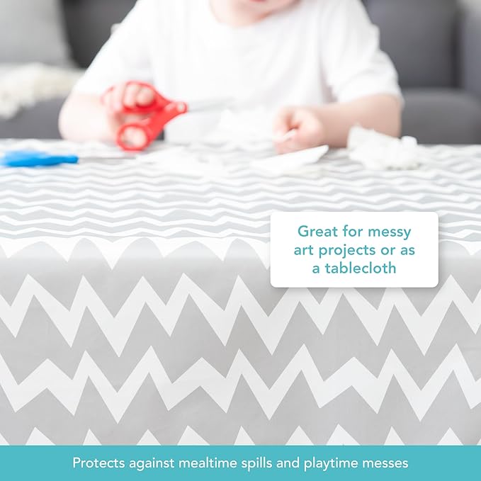 Bumkins Sleeved Bib for Baby & Toddler 6-24M + Splat Mat for Under High Chair, Babies Eating Mess Mat, Waterproof Reusable Cloth 42inx42in Gray Chevron