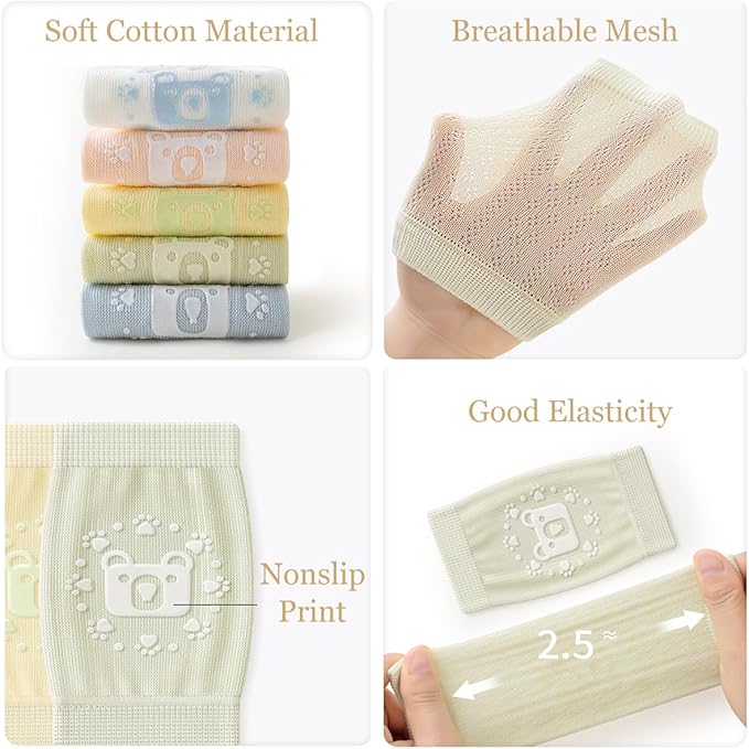 Baby Crawling Knee Pads and Socks with Anti-Slip Grips 10 Pairs Unisex Baby Toddler Nonslip Kneepads & Ankle Socks
