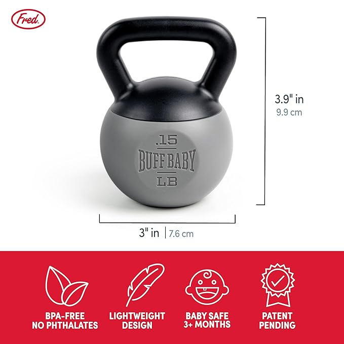 Genuine Fred Buff Baby Kettlebell Rattle, Engaging and Sensory Rich Toy, Lightweight and Easy to Hold, Fun Gift for Fitness Enthusiast and New Parents