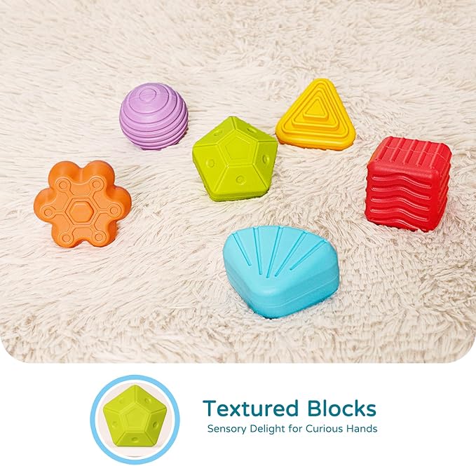 LiKee Shape Sorter Toys for 1+ Years Old, 10pcs Montessori Baby Blocks, Sensory Toddler Learning Toy for Fine Motor Skills, Infant Developmental Toys Gift for Boys Girls Ages 18+ Months