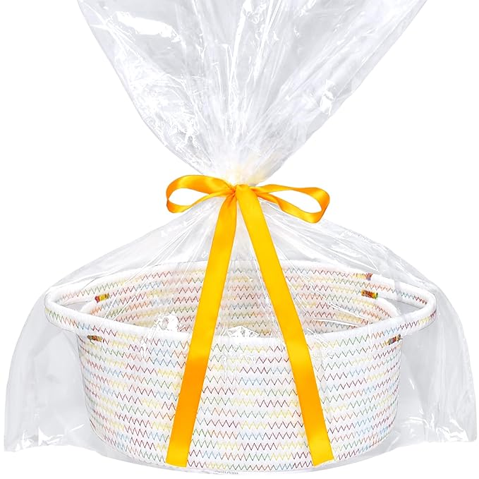 ABenkle Small Basket with Gift Bags and Ribbons, Empty Gift Baskets for Mother's Day, Decorative Boho Rope Woven Nursery Storage Organizer Toy Baskets with Handle for Baby Showers, 12"X 8" X 5"