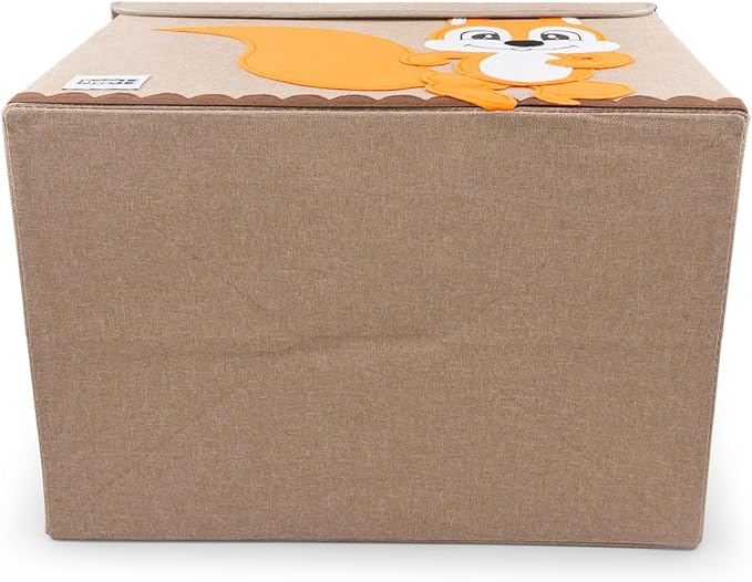 HYGGE + Animial Toy Storage Bin with Lid 20.8" x 13" x 13" Durable fabric & lightweight design. Great for storing toys, books, linens, games, clothing, baby products & more! (Squirrel)