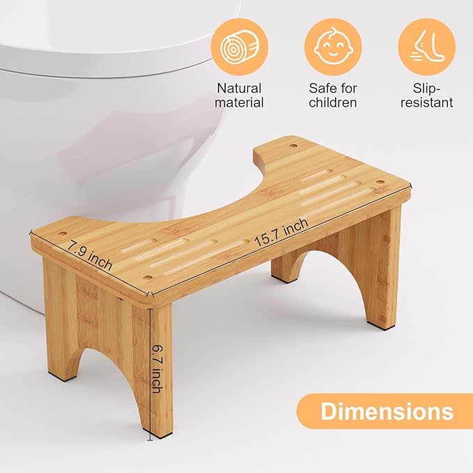 Uaniar Bamboo Toilet Stool, Wooden Squatting Potty Stool for Adults, 7 Inch Toilet Stool Squat Adult, Non-Slip Wood Poop Stool for Bathroom, Portable Toilet Foot Pooping Steps for Kids