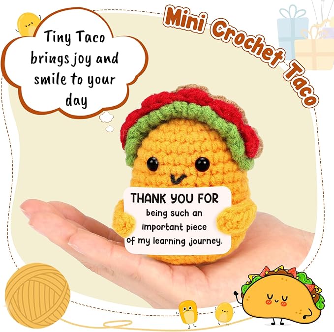 LuoHere Valentines Appreciation Gifts for Teacher Women Boss Leader Mentor- Cool Teachers Birthday Day Gifts Thank You Coworker Manager Christmas Small Handmade Crochet Taco