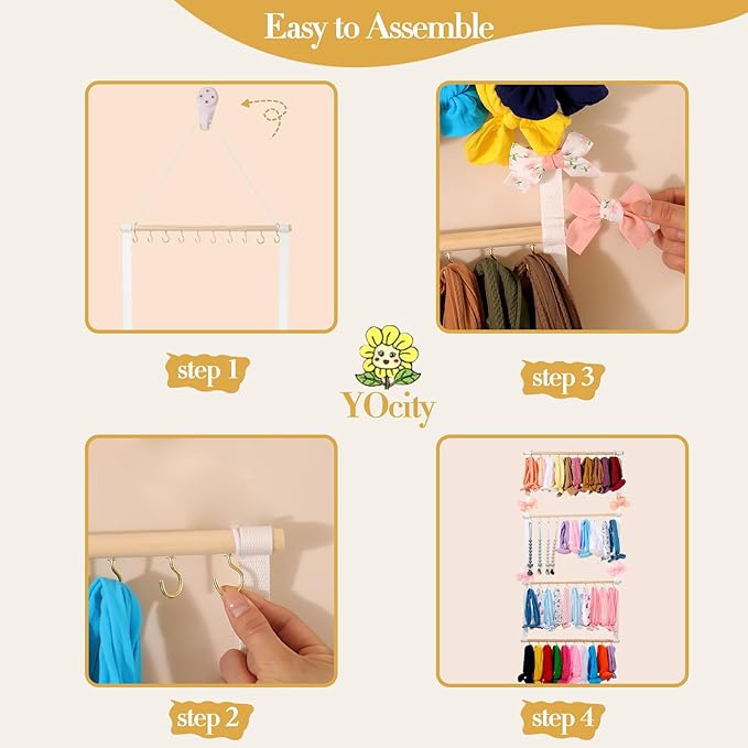 YOcity Baby Headband Organizer for Girls Bow Holder Hair Bow Organizer for Girl Hair Bows Baby Headband Holder for Girls Baby Hair Accessories Storage Wall Hanging Decor(Beige)