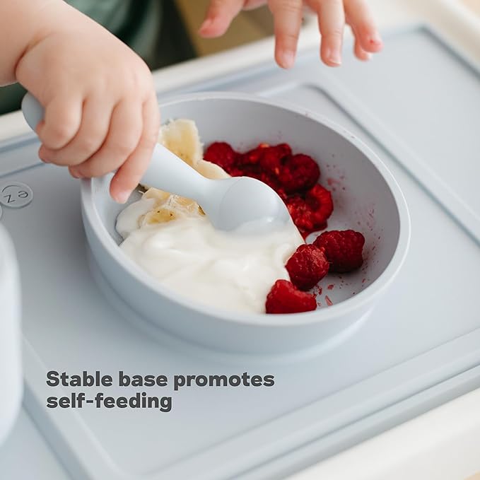 ezpz Mini Bowl (Blush) - 12 Months+ - 100% Silicone Suction Placemat + Bowl for Toddlers - Comes with a Reusable Travel Bag