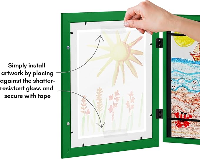Americanflat Kids Artwork Frame Changeable (Shamrock Green) - Magnetic Door Holds 100 Art Pieces - 8.5x11 Letter Size Display with Mat or 10x12.5 Without Mat - My Mini Masterpiece