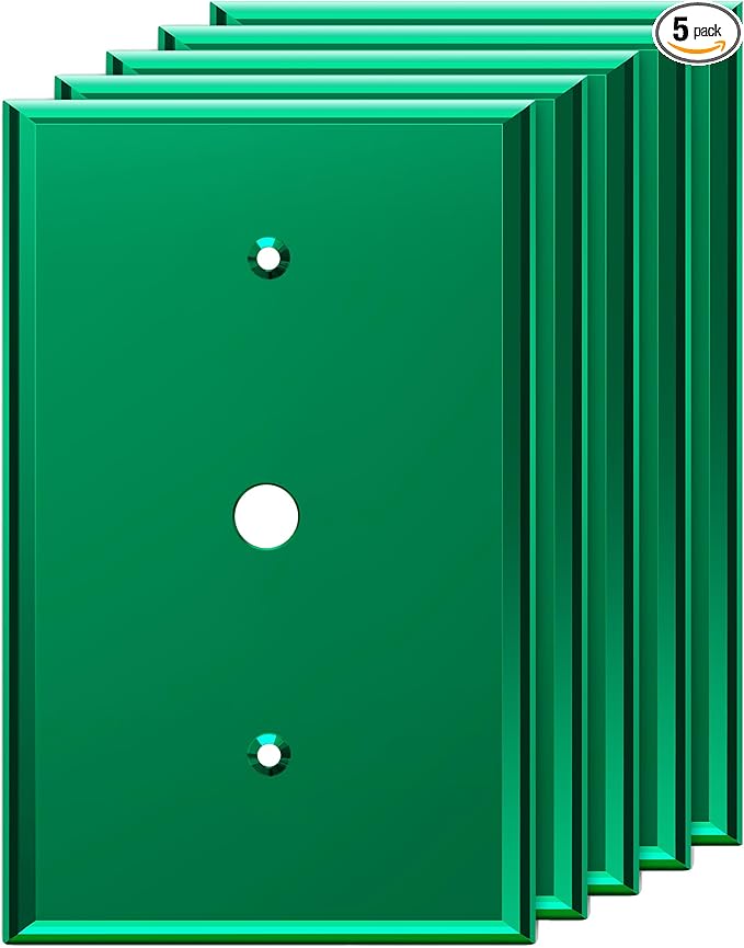 LIDER 0.406" Diameter Hole Wall Plate, Temperature/Impact Resistant, Mirrored, Plexiglass Multimedia Wire Cover, Acrylic glass, Reflective Finish, Modern, Oversized 1-Gang 5.25" x 3.44", Green, 5 Pack